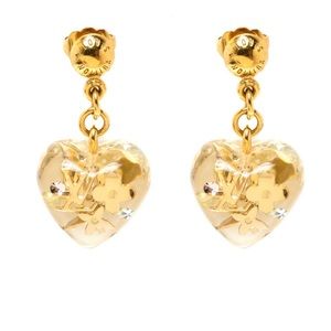 Louis Vuitton Clear Resin Inclusion Heart Earrings